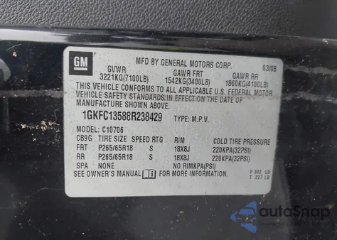 2008 GMC Yukon Hybrid from USA, damaged, VIN 1GKFC13588R238429